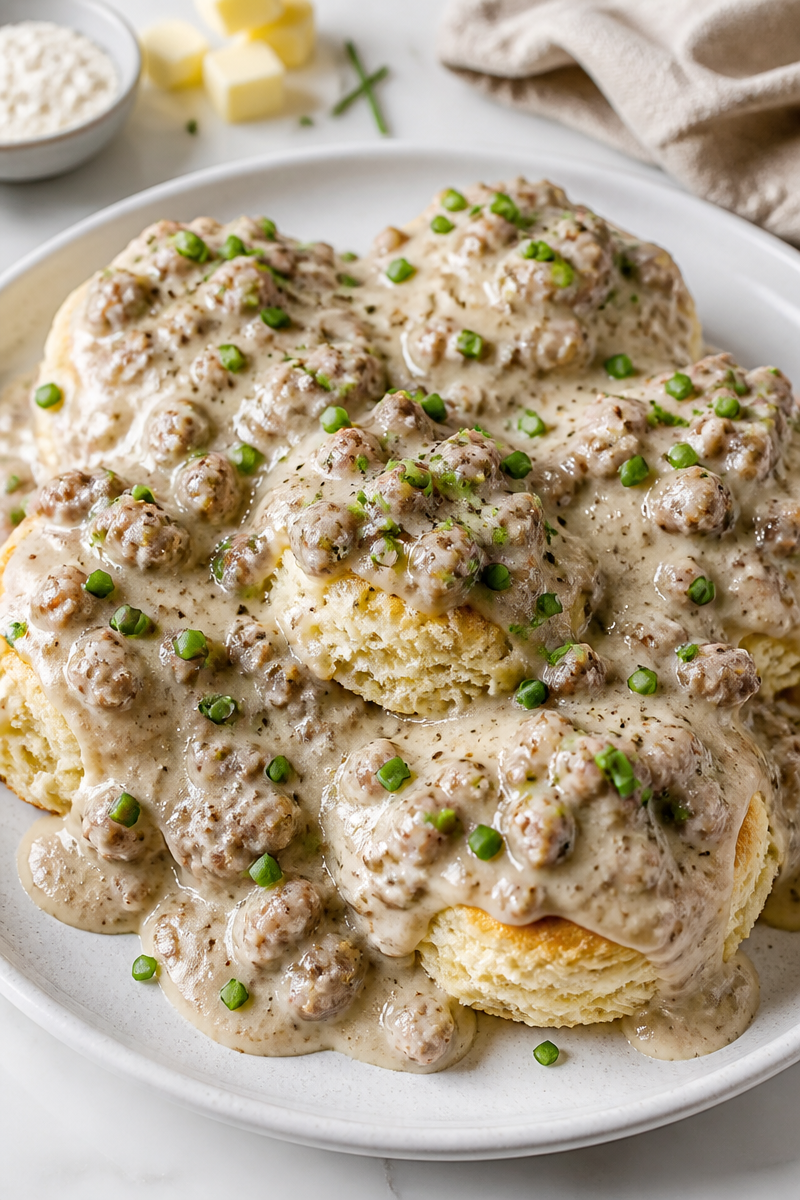 Christmas Morning Sausage Gravy Biscuit