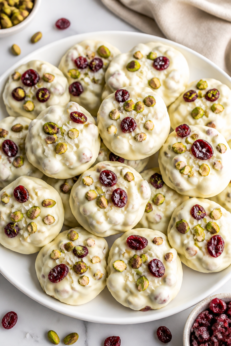 Cranberry Pistachio White Chocolate Clusters