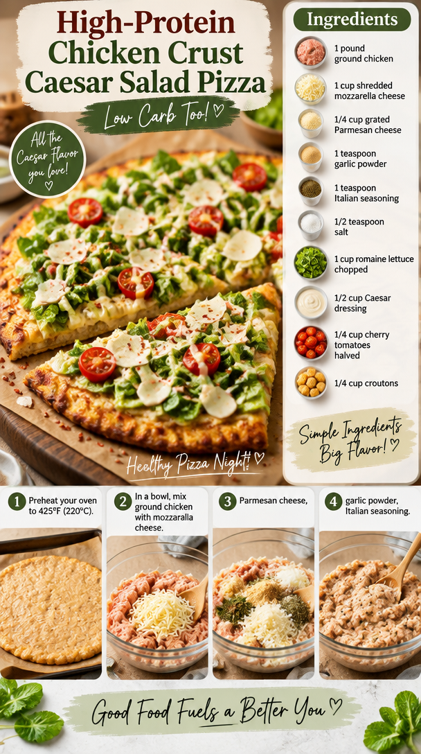 High-Protein Chicken Crust Caesar Salad Pizza | Low Carb Too!