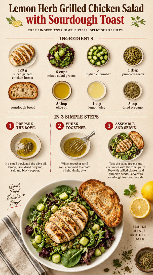 Lemon Herb Grilled Chicken Salad with Sourdough Toast