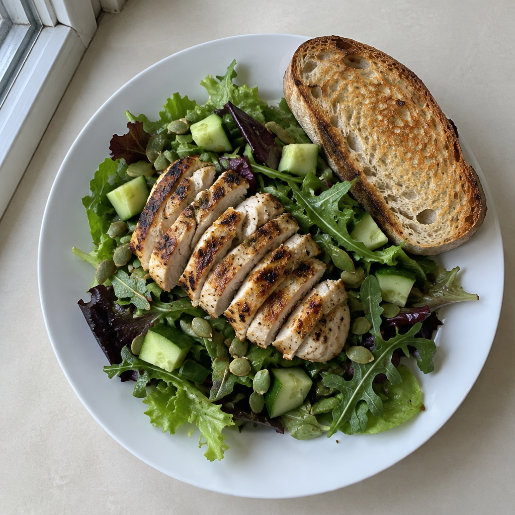 Lemon Herb Grilled Chicken Salad with Sourdough Toast