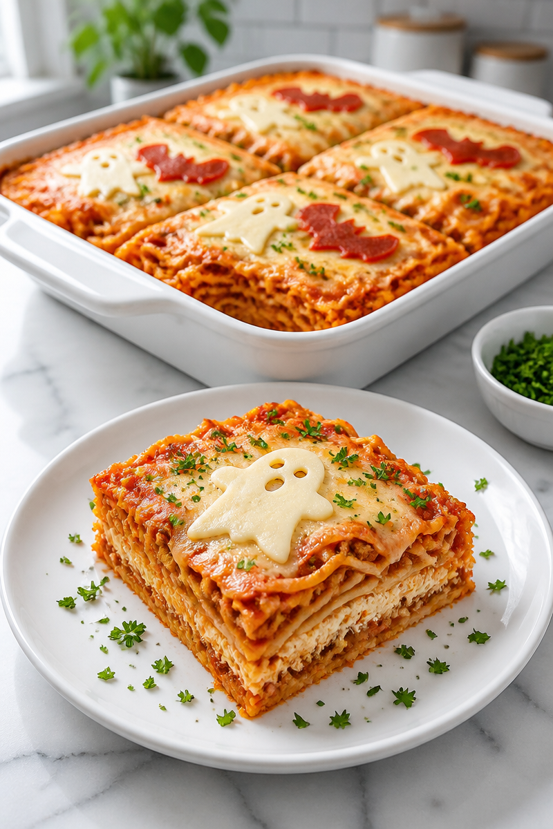 Halloween Baked Spaghetti Casserole Dinner