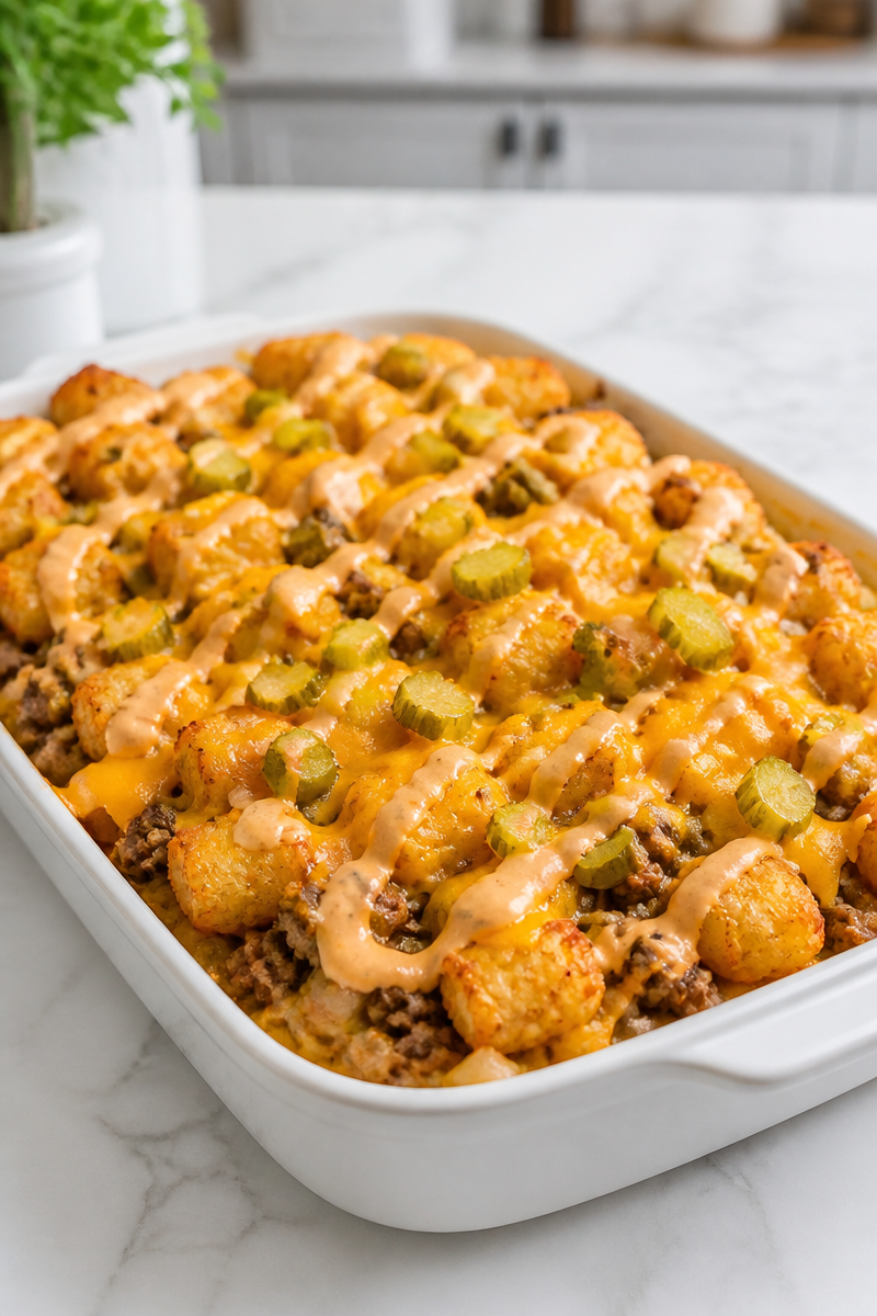 Cheeseburger Tater Tot Casserole Bake