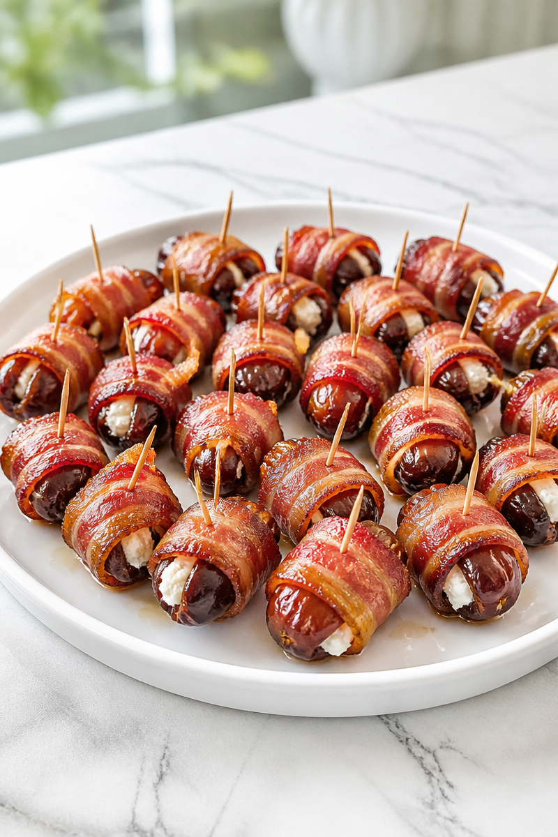 Bacon Wrapped Stuffed Date Appetizer