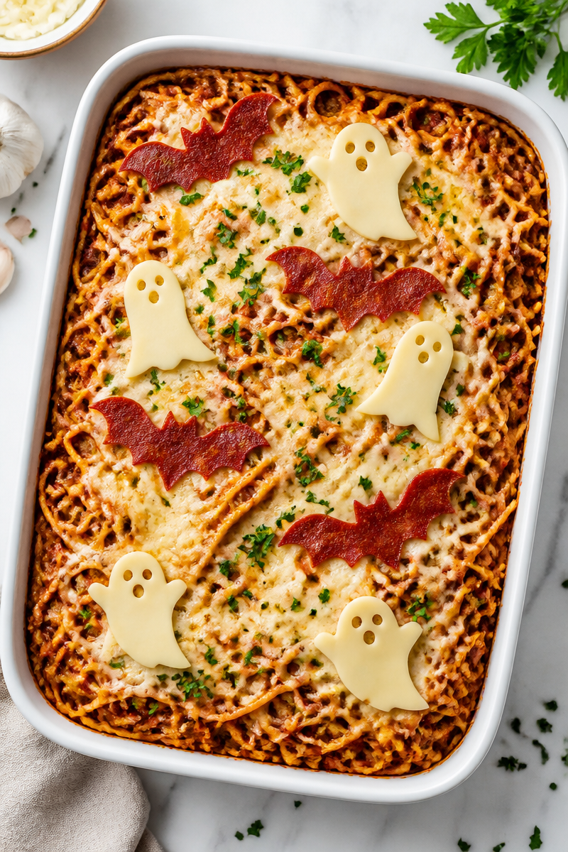 Halloween Baked Spaghetti Casserole Dinner