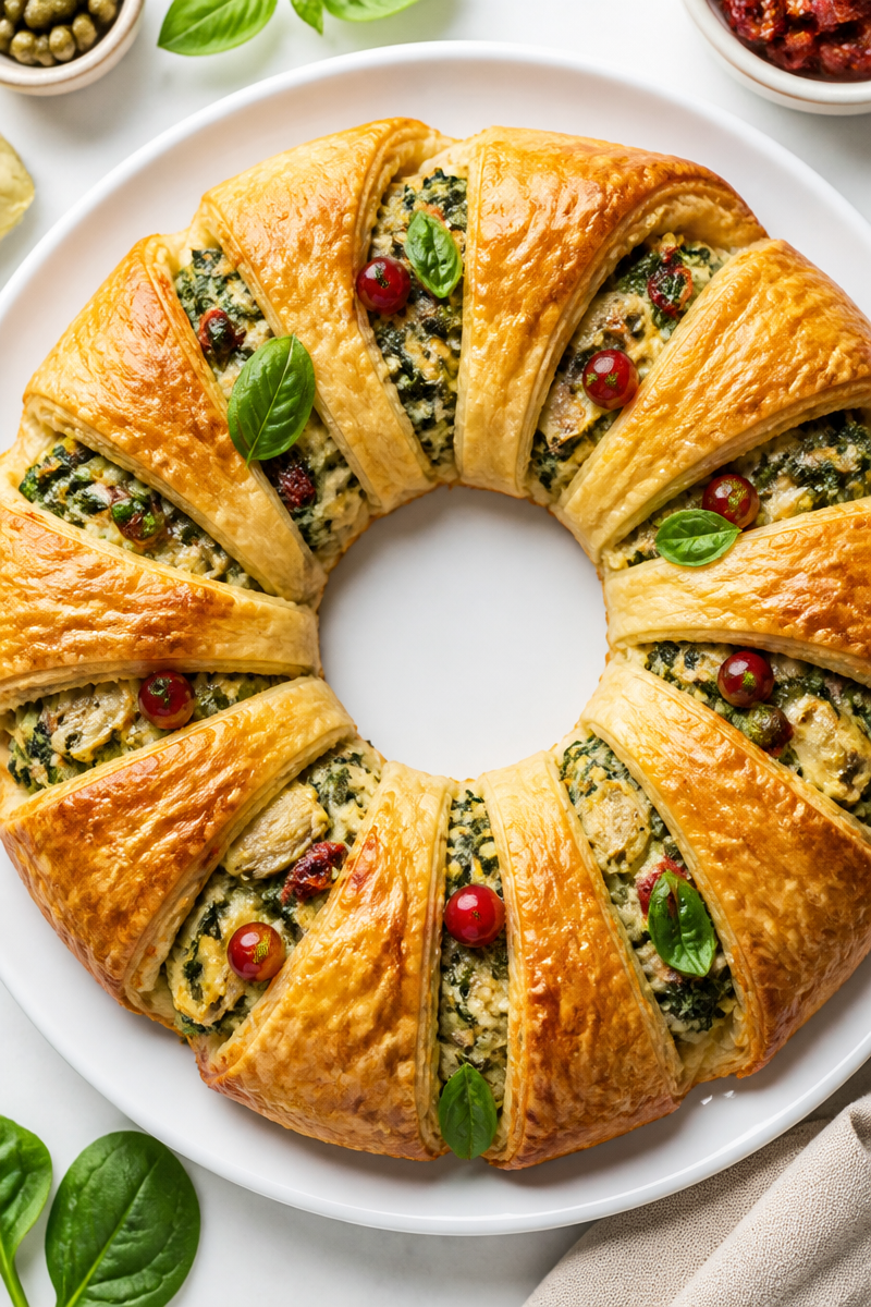 Spinach Artichoke Puff Pastry Wreath
