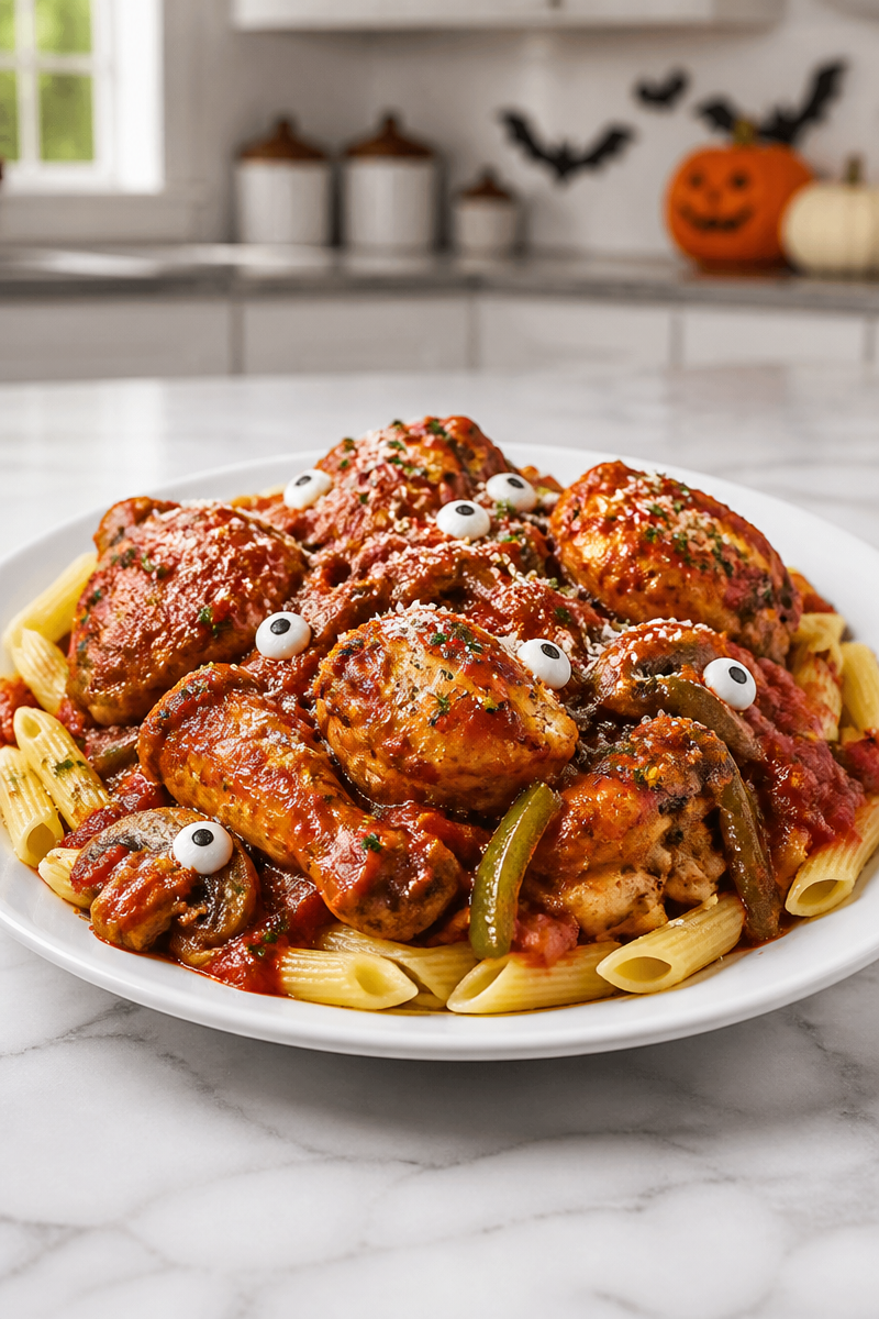 Easy Halloween Chicken Cacciatore Dinner