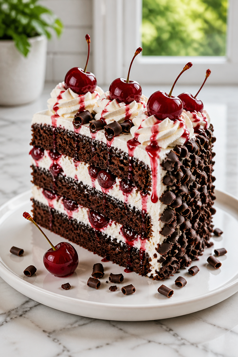 Easy Halloween Black Forest Cake Slice