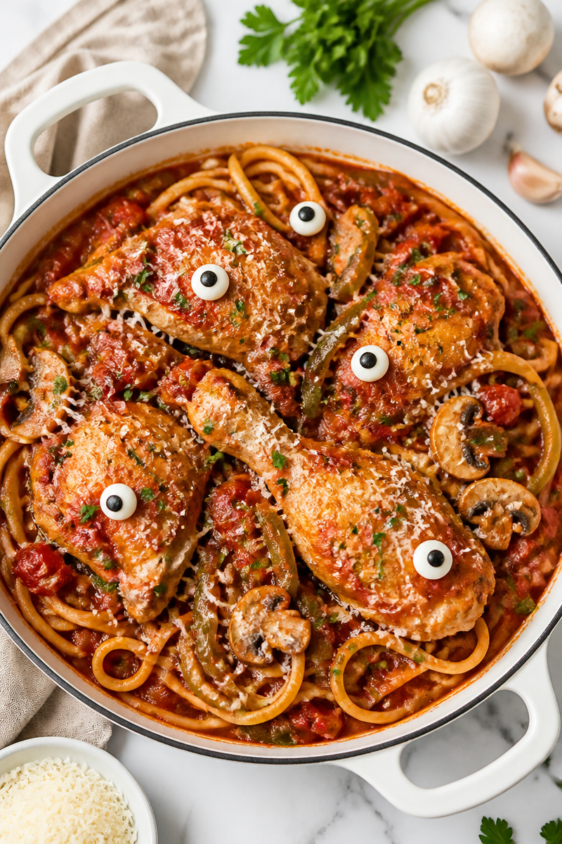 Easy Halloween Chicken Cacciatore Dinner