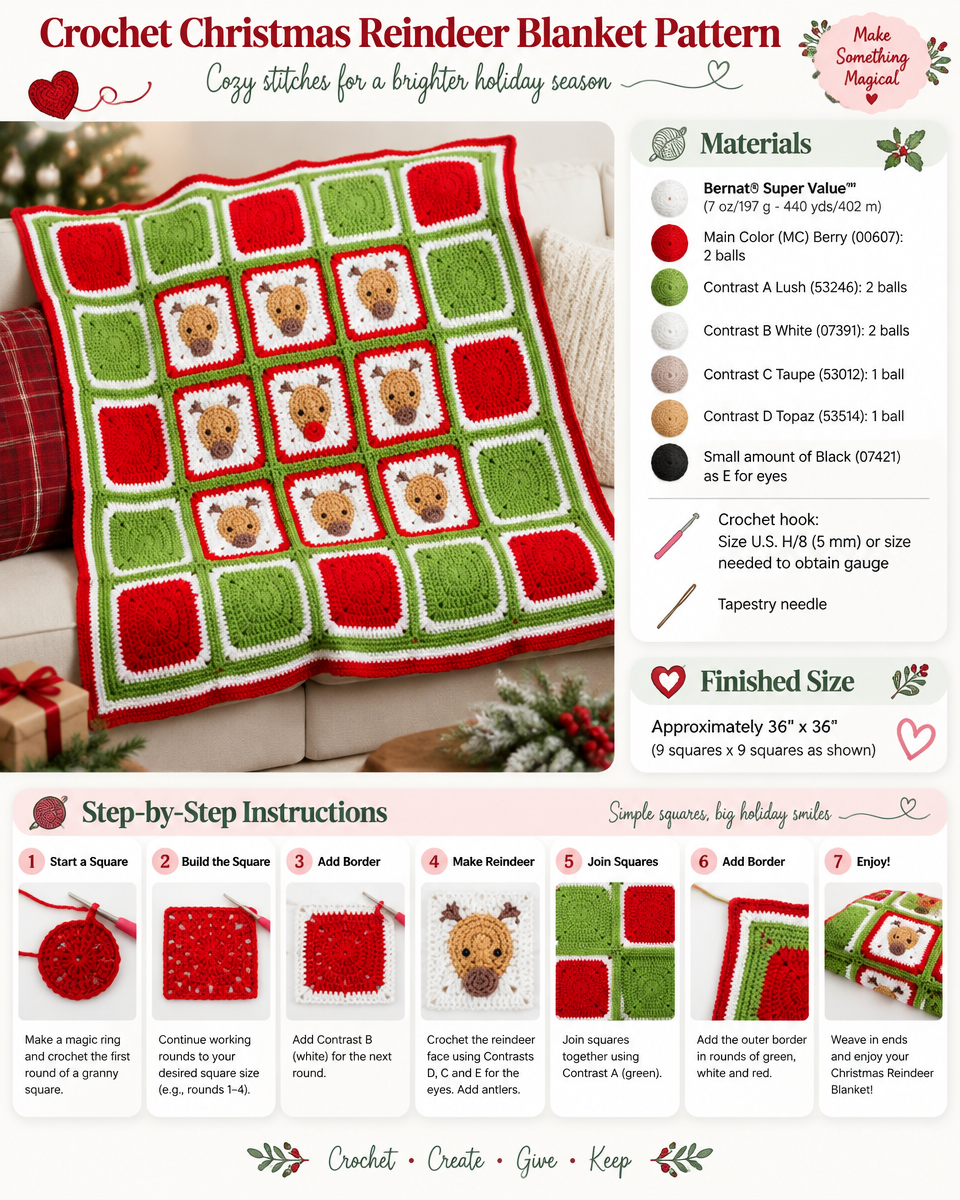 Cozy Crochet Christmas Reindeer Blanket Pattern