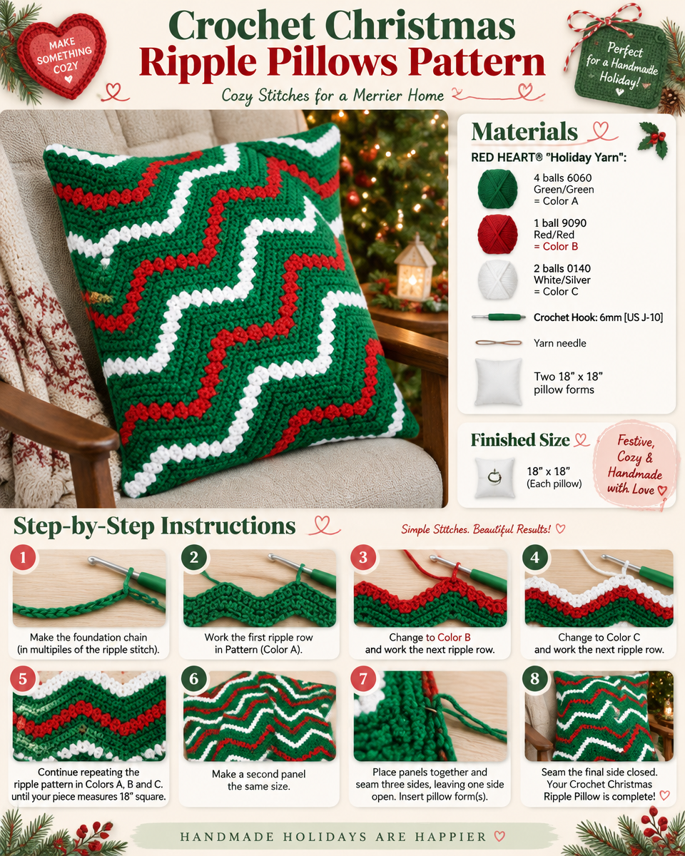 Christmas Ripple Crochet Pillows Pattern