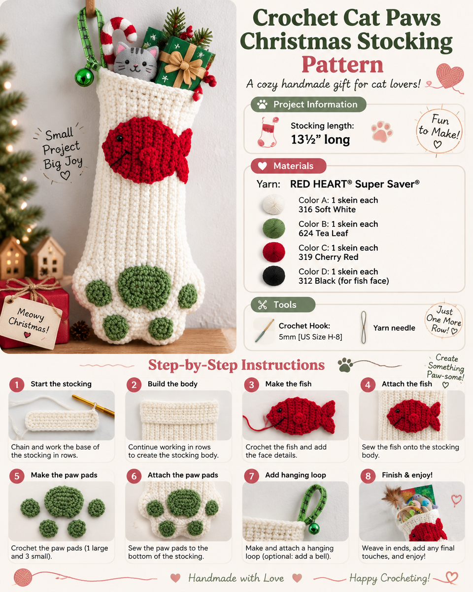 Purrfect Christmas Cat Paw Stocking Crochet Pattern