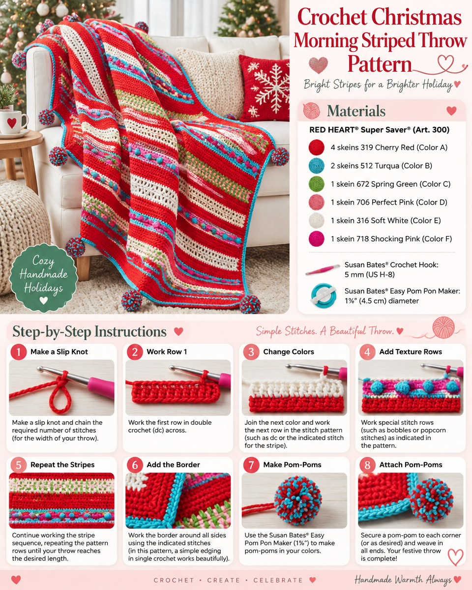 Christmas Morning Stripe Crochet Throw Pattern