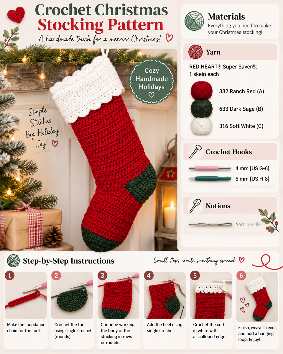 Cozy Crochet Christmas Stocking Tutorial