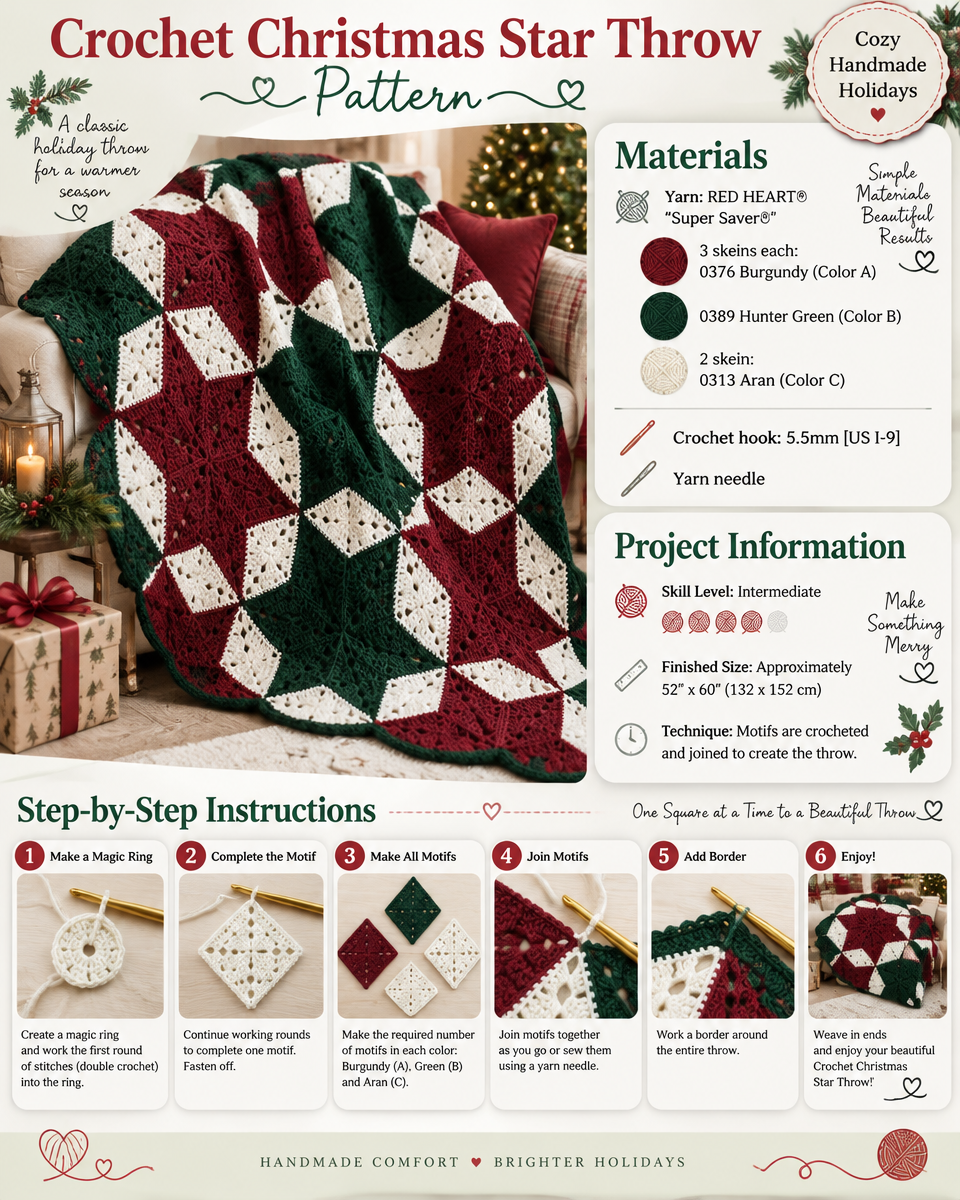 Christmas Star Crochet Throw Pattern
