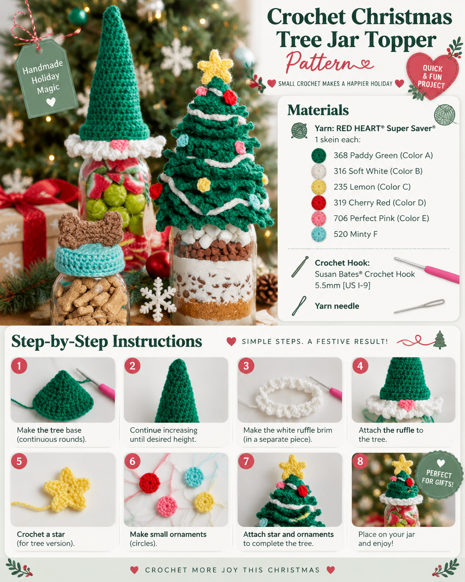 DIY Crochet Christmas Tree Jar Topper Pattern