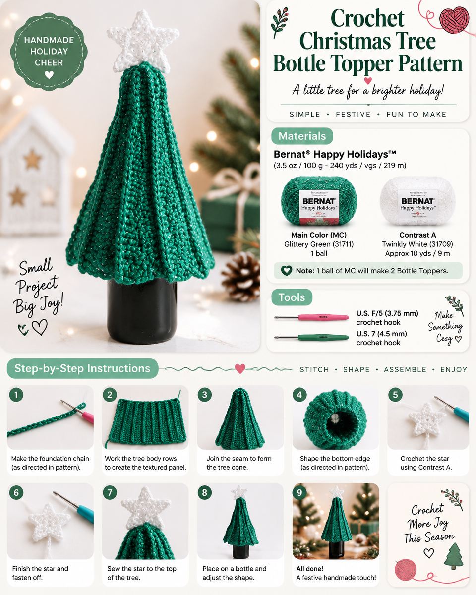 Christmas Tree Bottle Topper Crochet Pattern