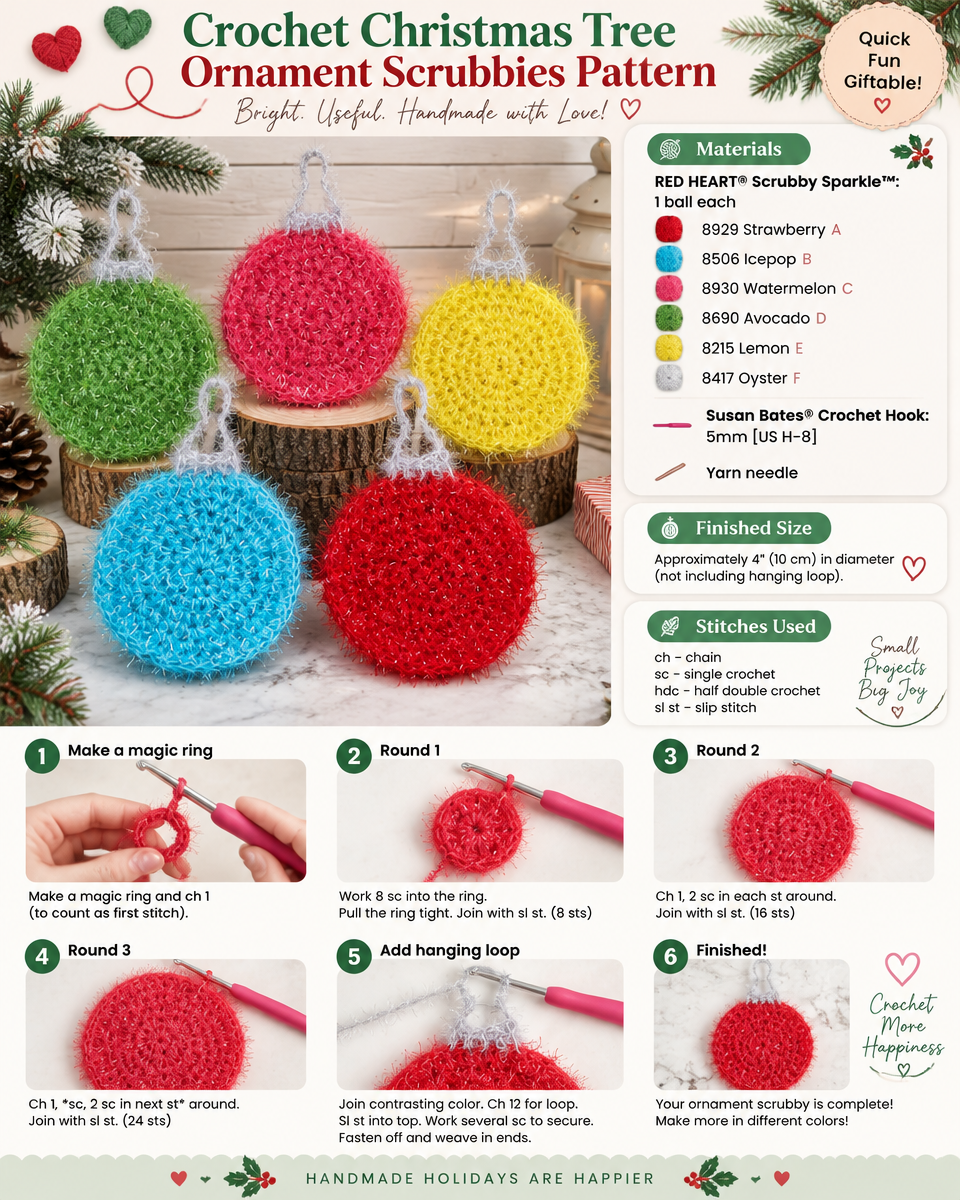 Christmas Tree Scrubbie Ornaments Crochet Pattern
