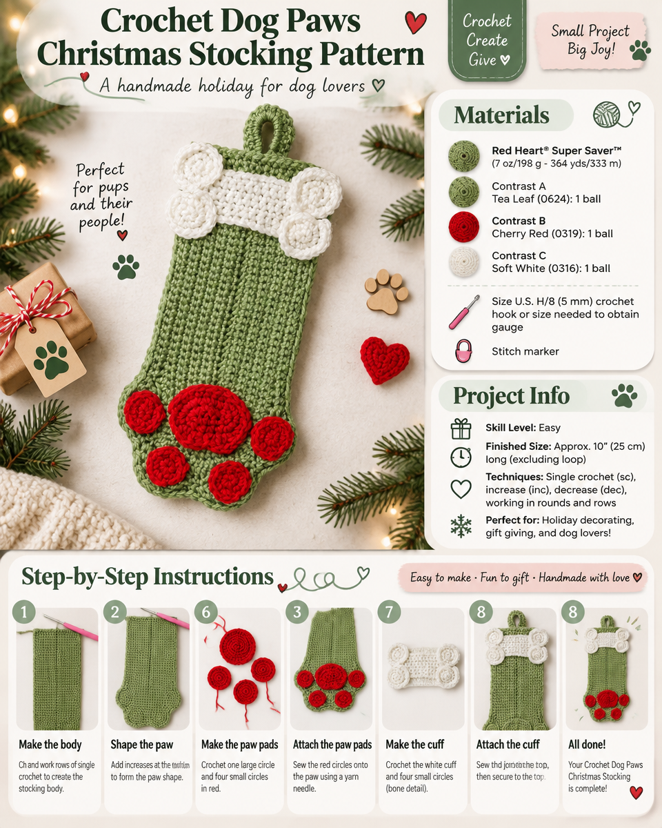 Festive Dog Paw Christmas Stocking Crochet Pattern