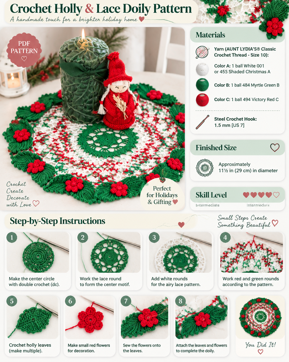Crochet Holly and Lace Doily Pattern