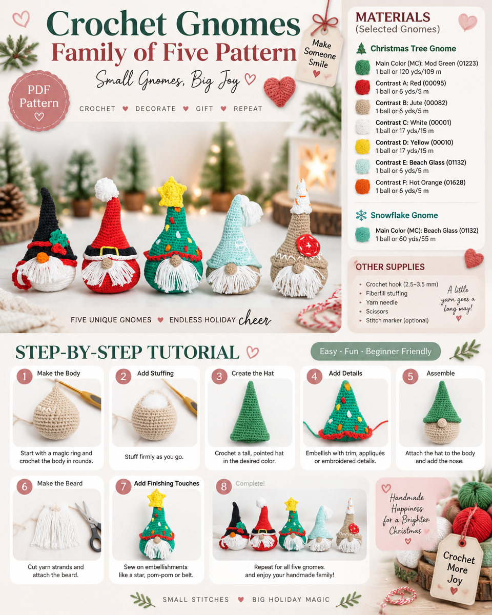 Crochet Gnomes: Family of Five Pattern