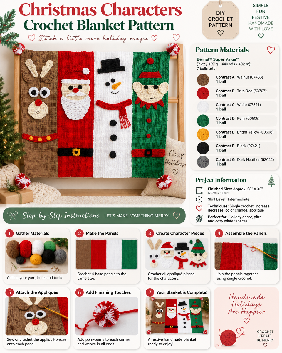 Festive Friends Crochet Blanket Pattern: Christmas Characters