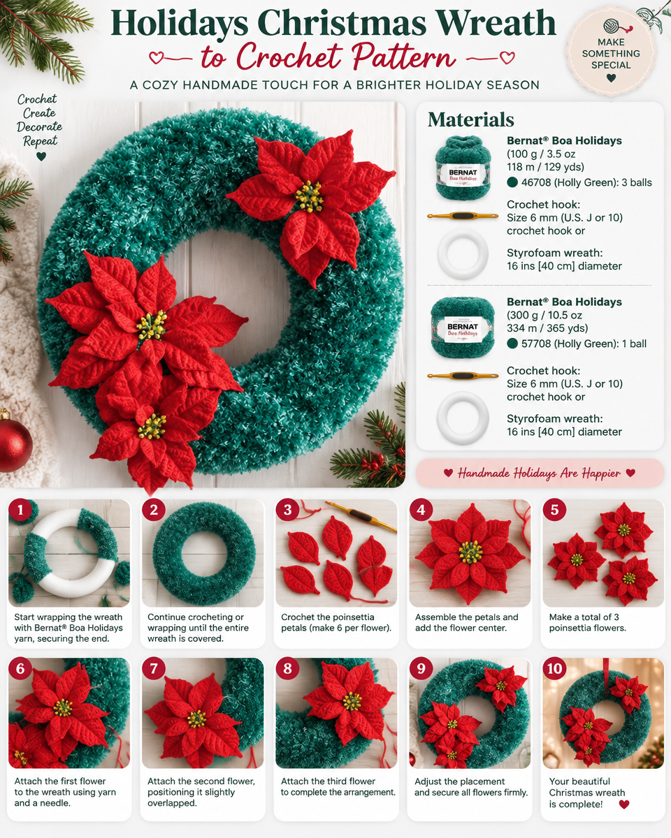 Holiday Christmas Wreath Crochet Pattern