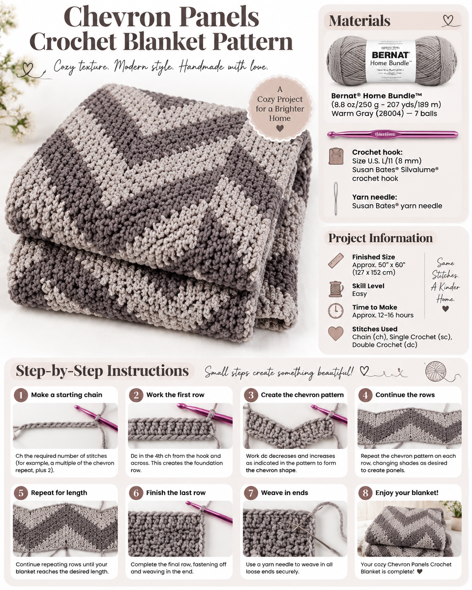 Chevron Panels Crochet Blanket Pattern