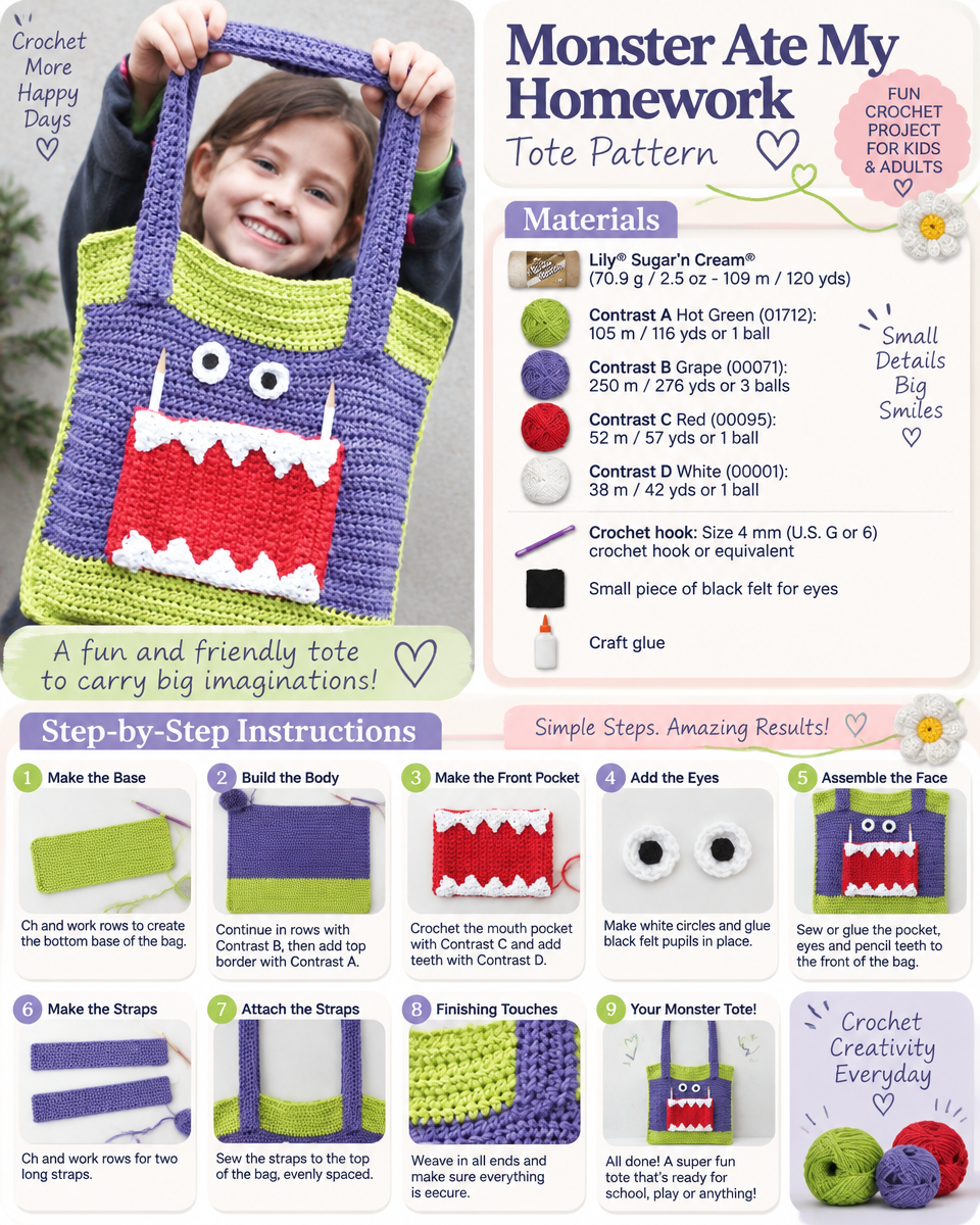 Monster Ate My Homework Tote Pattern