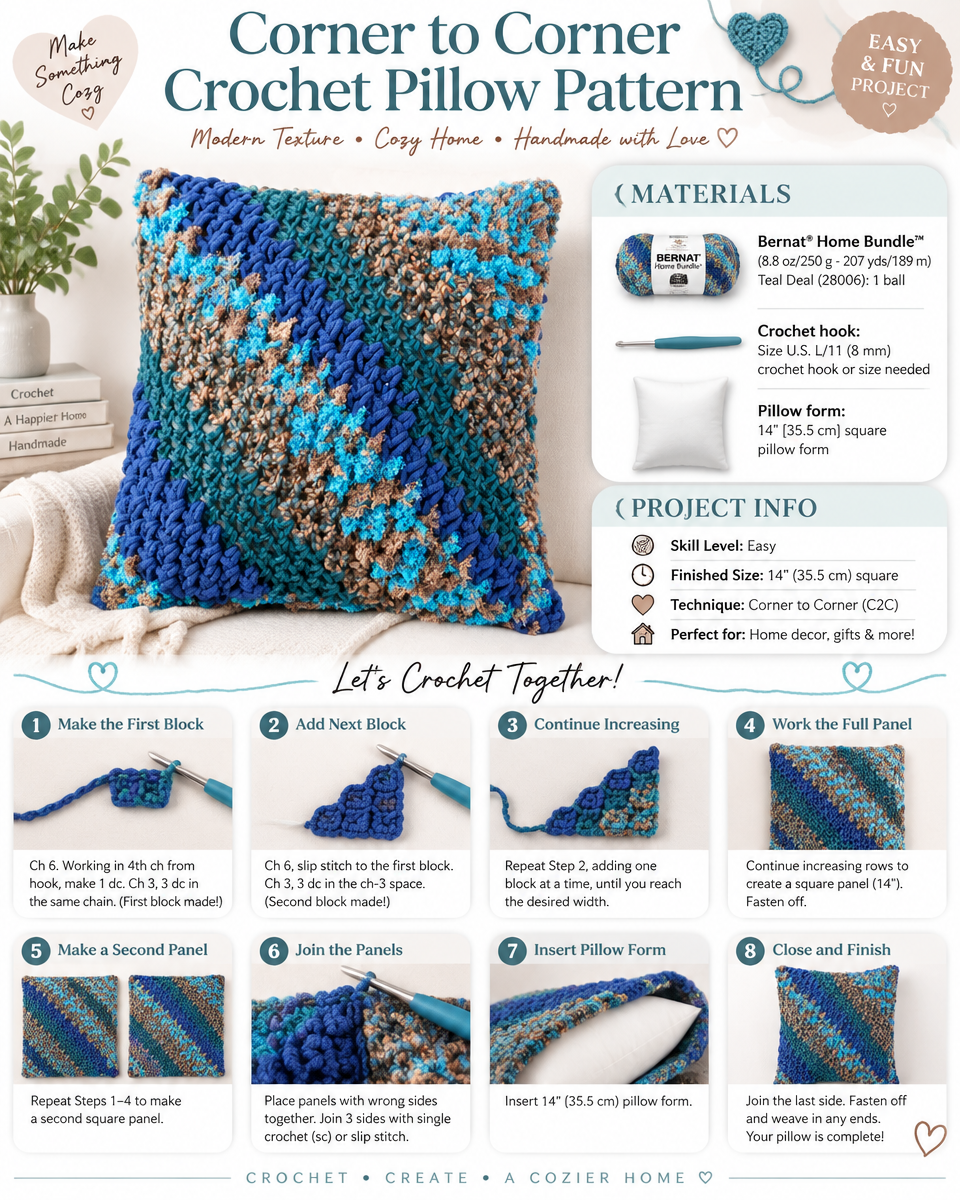 Corner-to-Corner Crochet Pillow