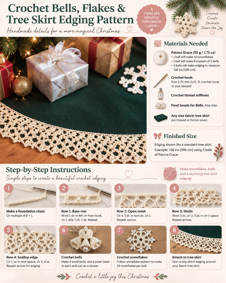Crochet Bells, Snowflakes & Tree Skirt Edging