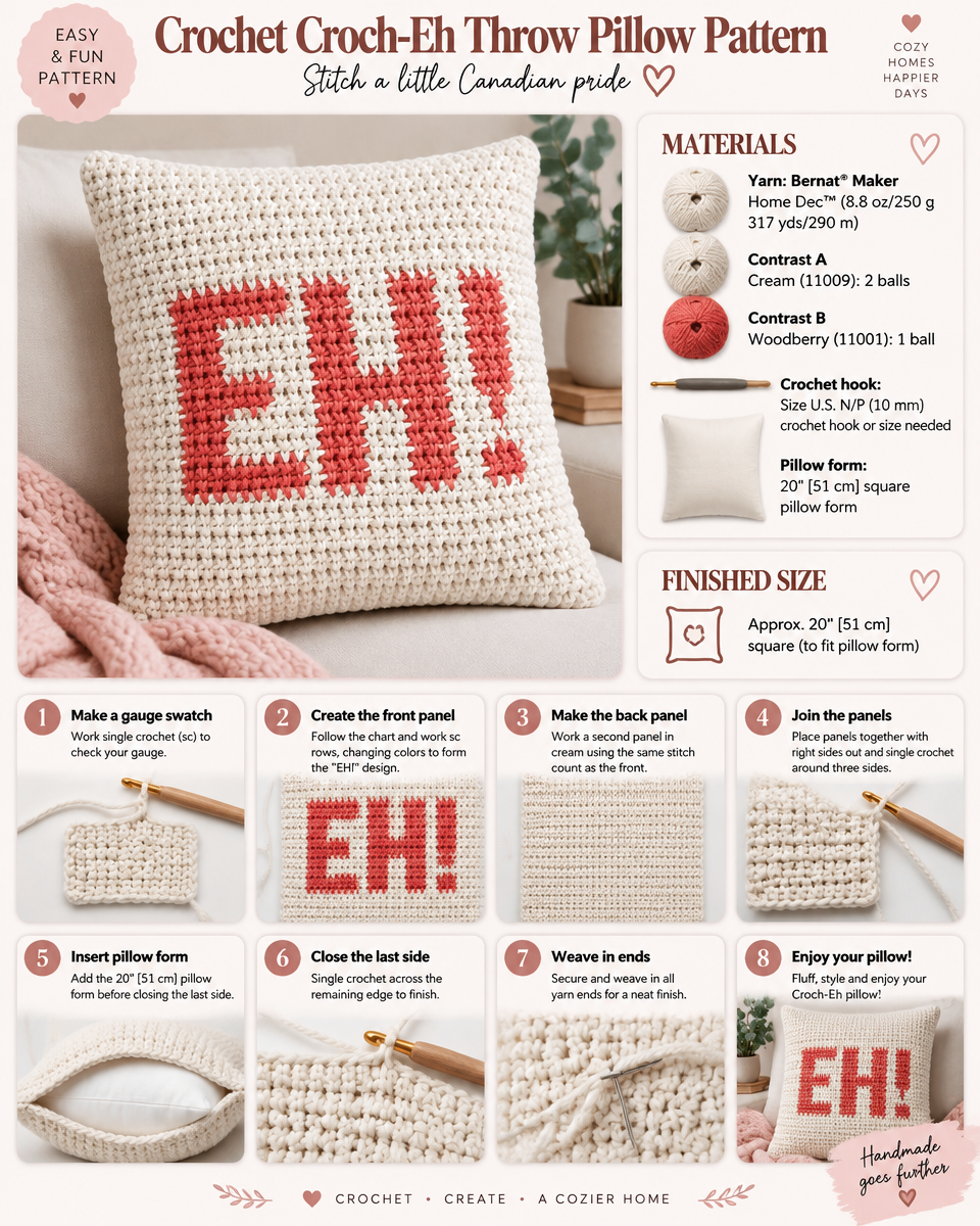 Crochet Throw Pillow Pattern: Croch-Eh Edition