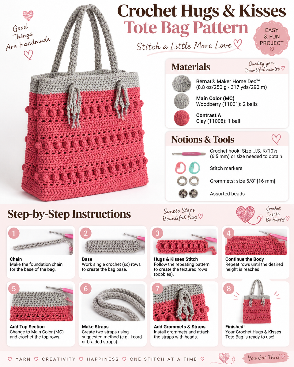 Hugs and Kisses Crochet Tote Bag Pattern