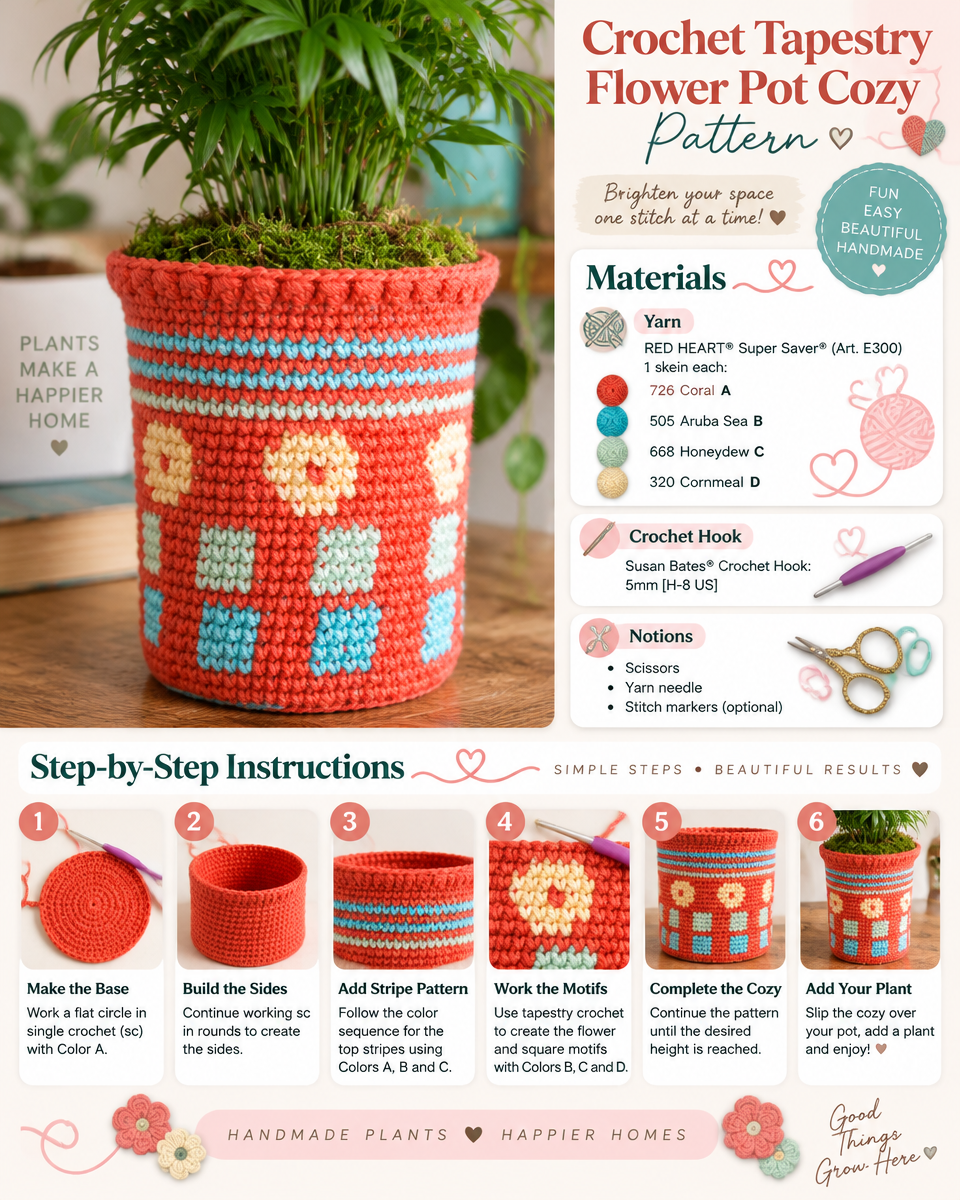 Flower Pot Cozy in Tapestry Crochet