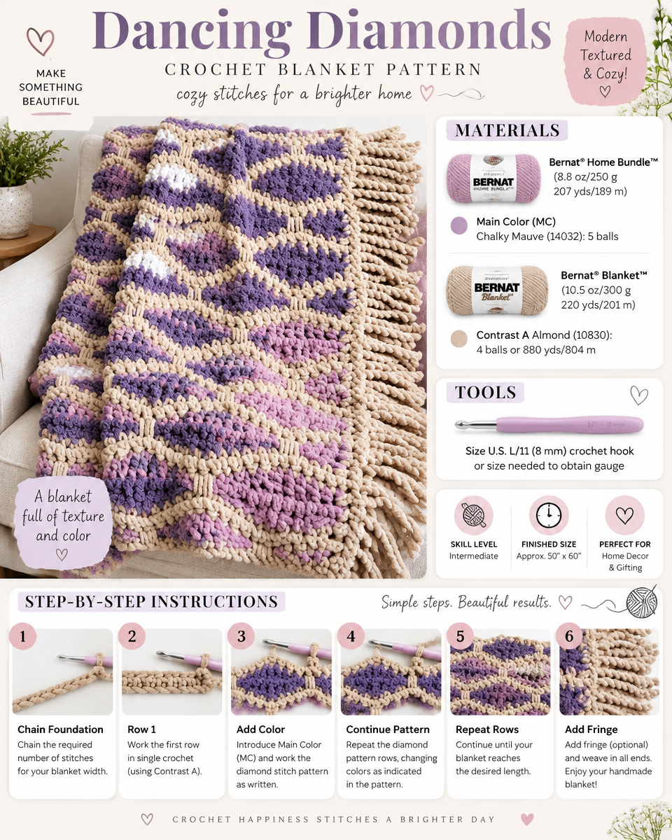 Dancing Diamonds Crochet Blanket Pattern