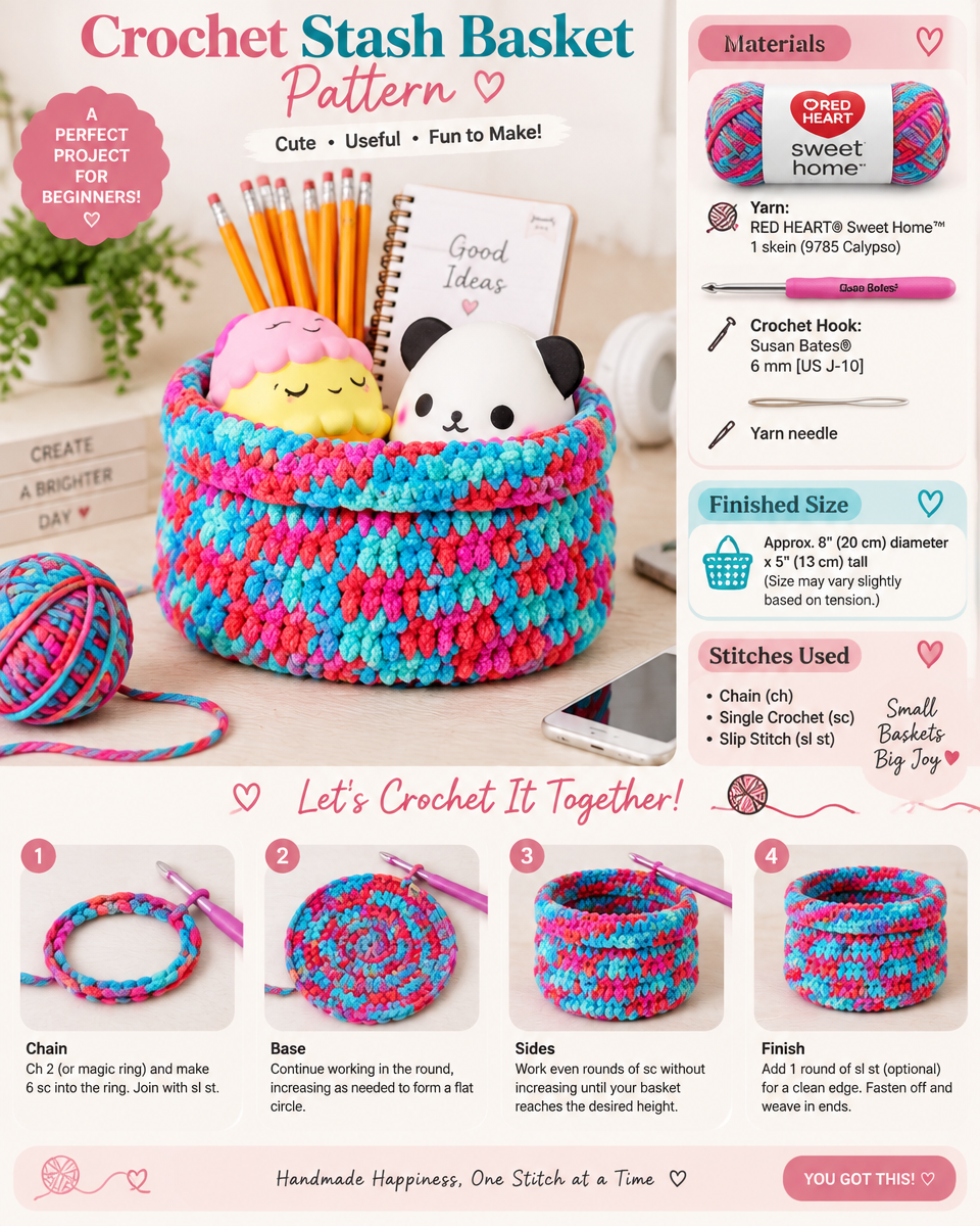 Easy Crochet Stash Basket Pattern for Organization