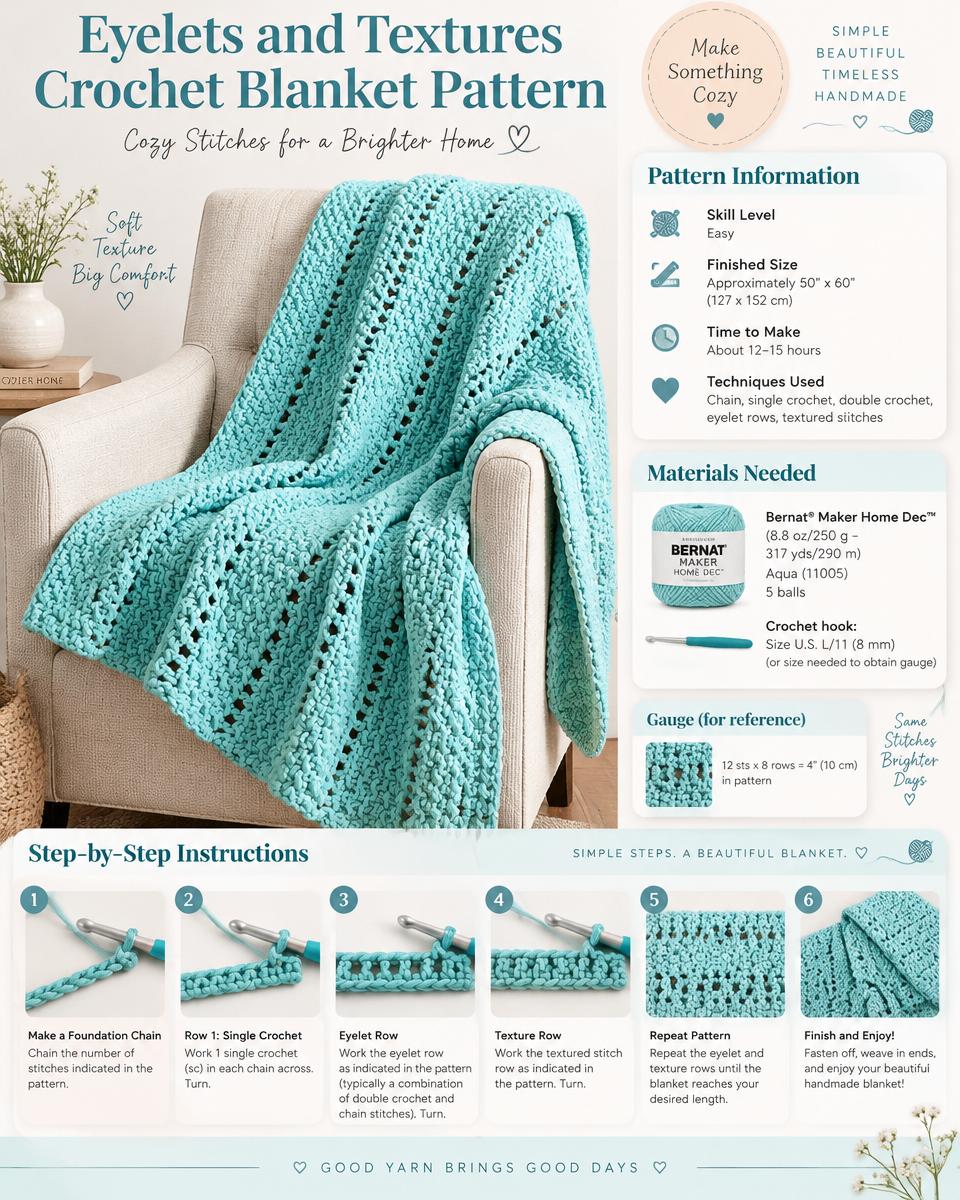 Crochet Blanket Pattern: Eyelets and Textures