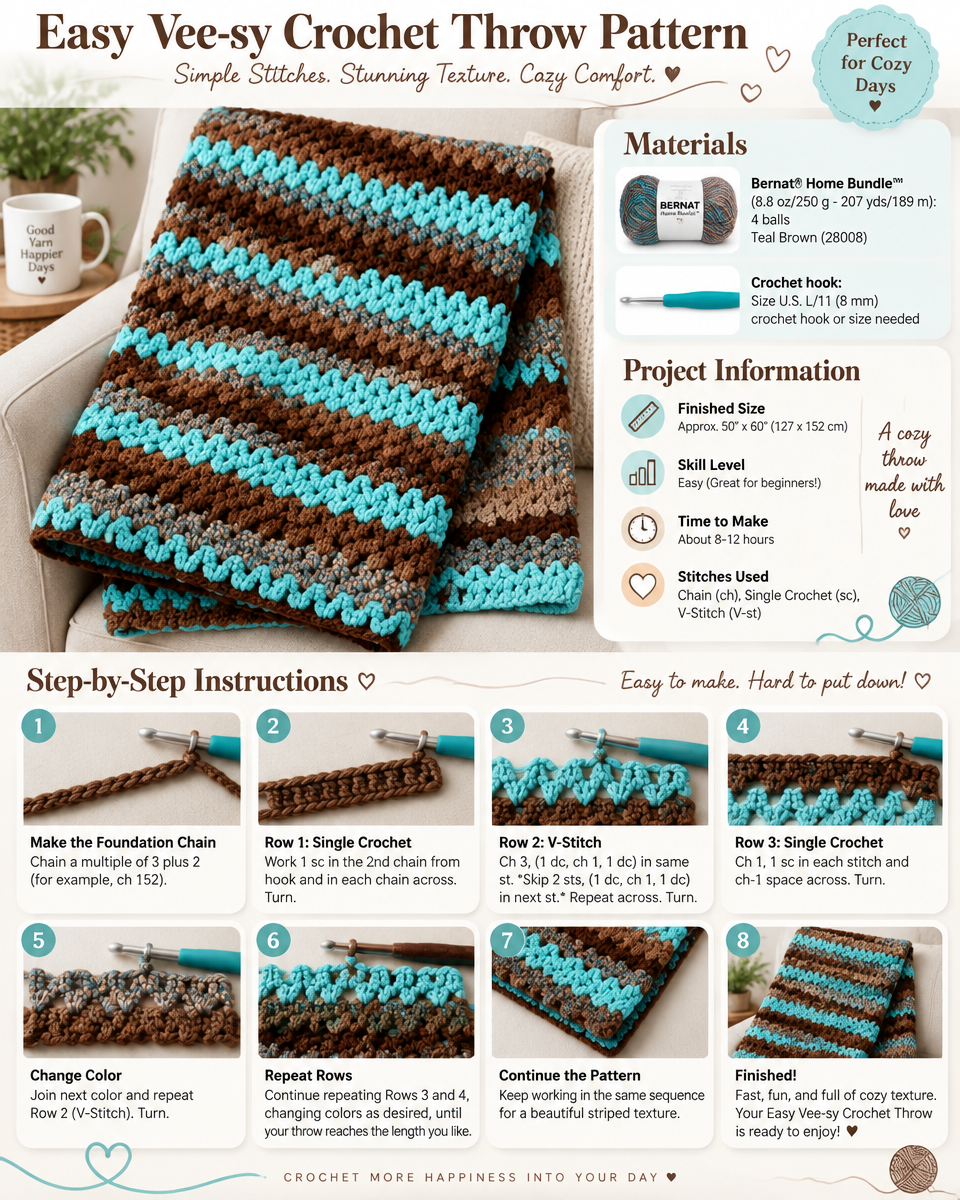 Easy V-Stitch Crochet Throw Pattern