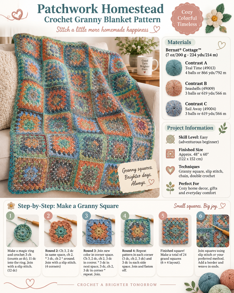The Homestead Patchwork Granny Blanket Crochet Pattern