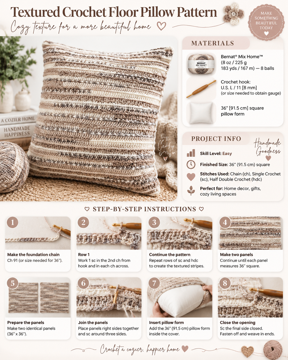 Textured Crochet Floor Cushion Pattern