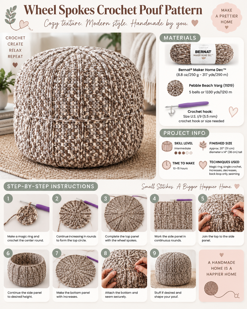 Wheel-Spoked Crochet Pouf Pattern