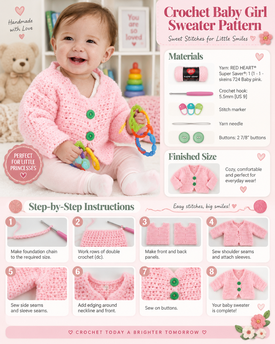 Easy Crochet Baby Girl Sweater Pattern for Beginners