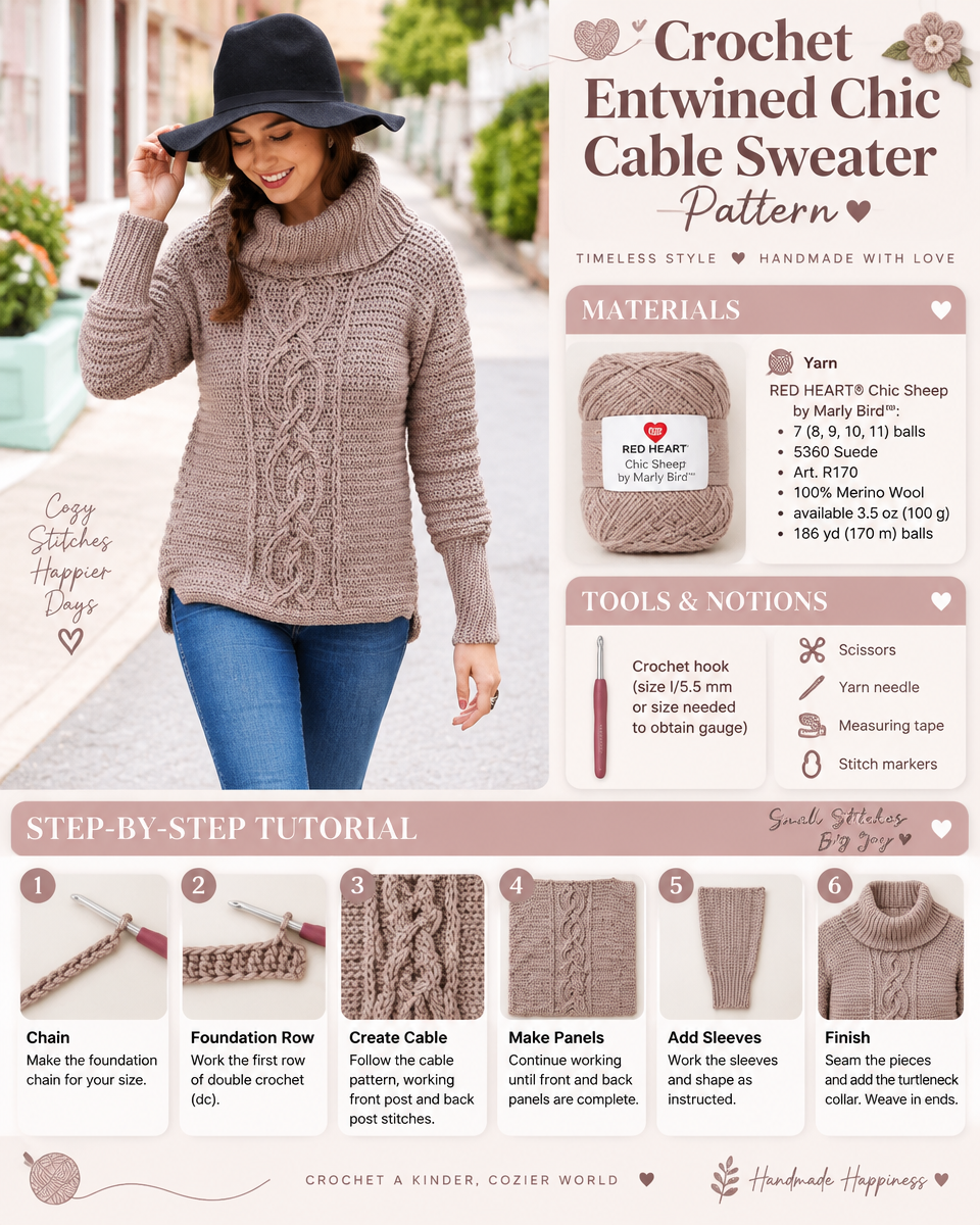 Entwined Chic Cable Crochet Sweater Pattern: A Simple Step-by-Step Tutorial