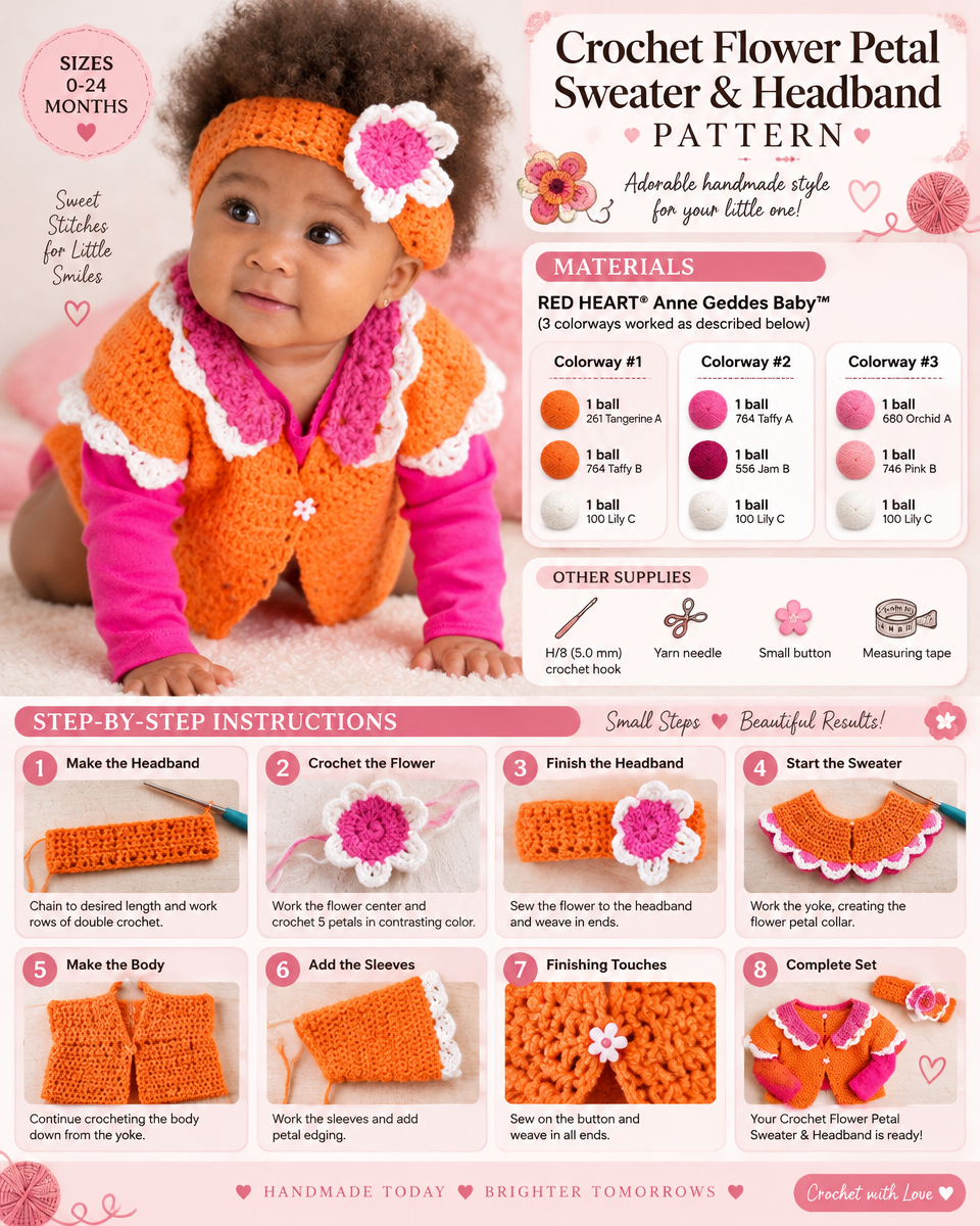 Easy Crochet Flower Petal Sweater and Headband Pattern
