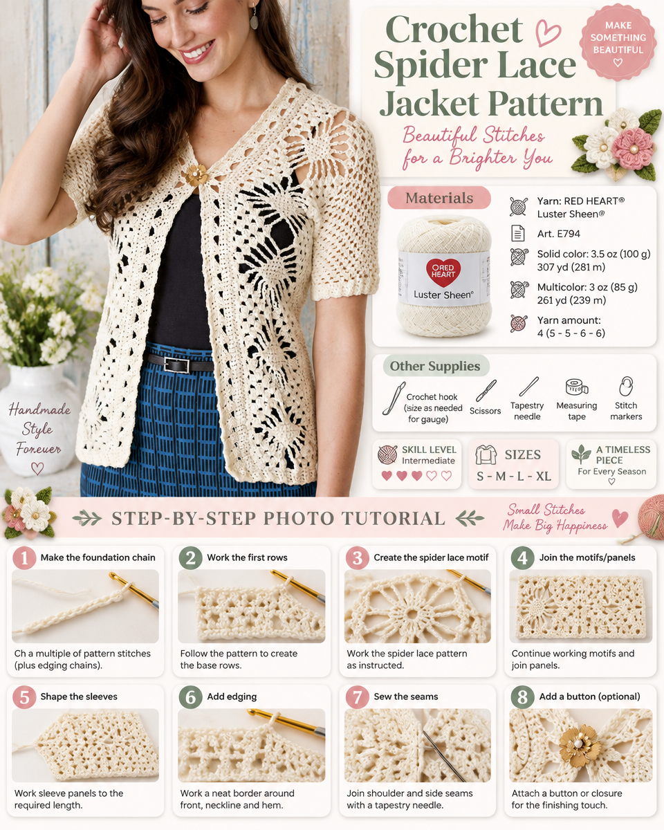 A Simple Crochet Spider Lace Jacket Pattern