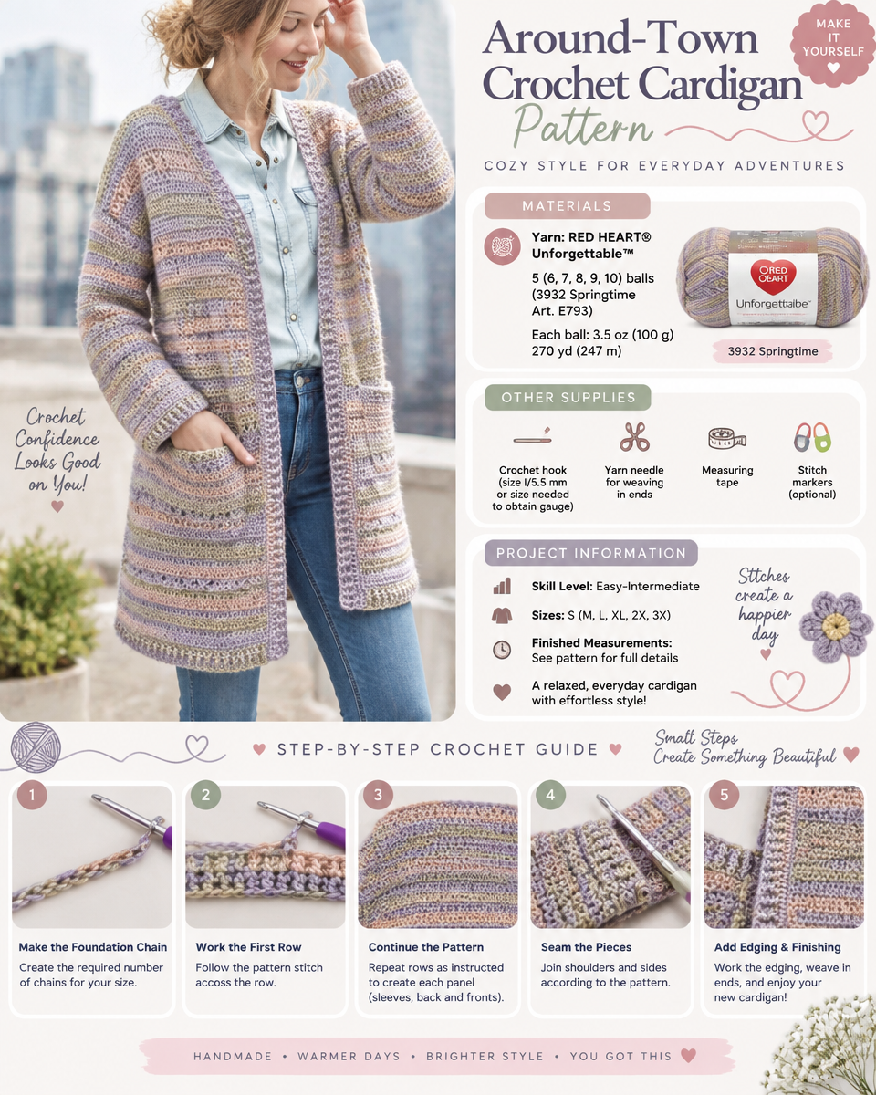 Around Town Crochet Cardigan Pattern: A Simple, Cozy Everyday Cardigan