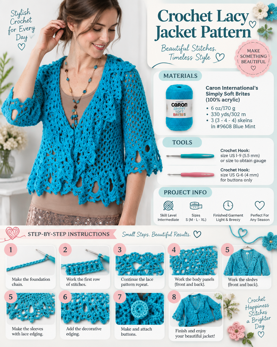 Easy Crochet Lacy Jacket Pattern for Beginners: Step-by-Step Tutorial