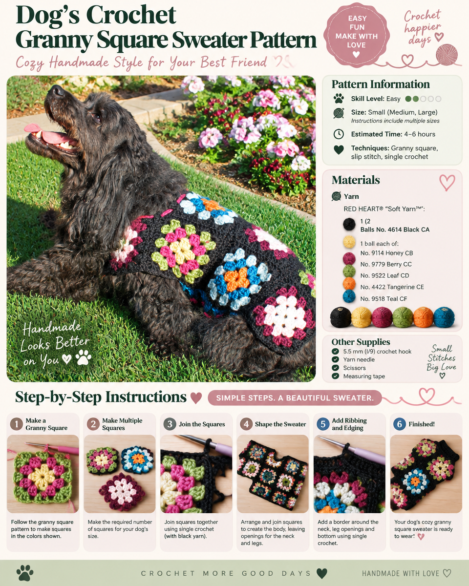 Easy Crochet Granny Square Dog Sweater Pattern