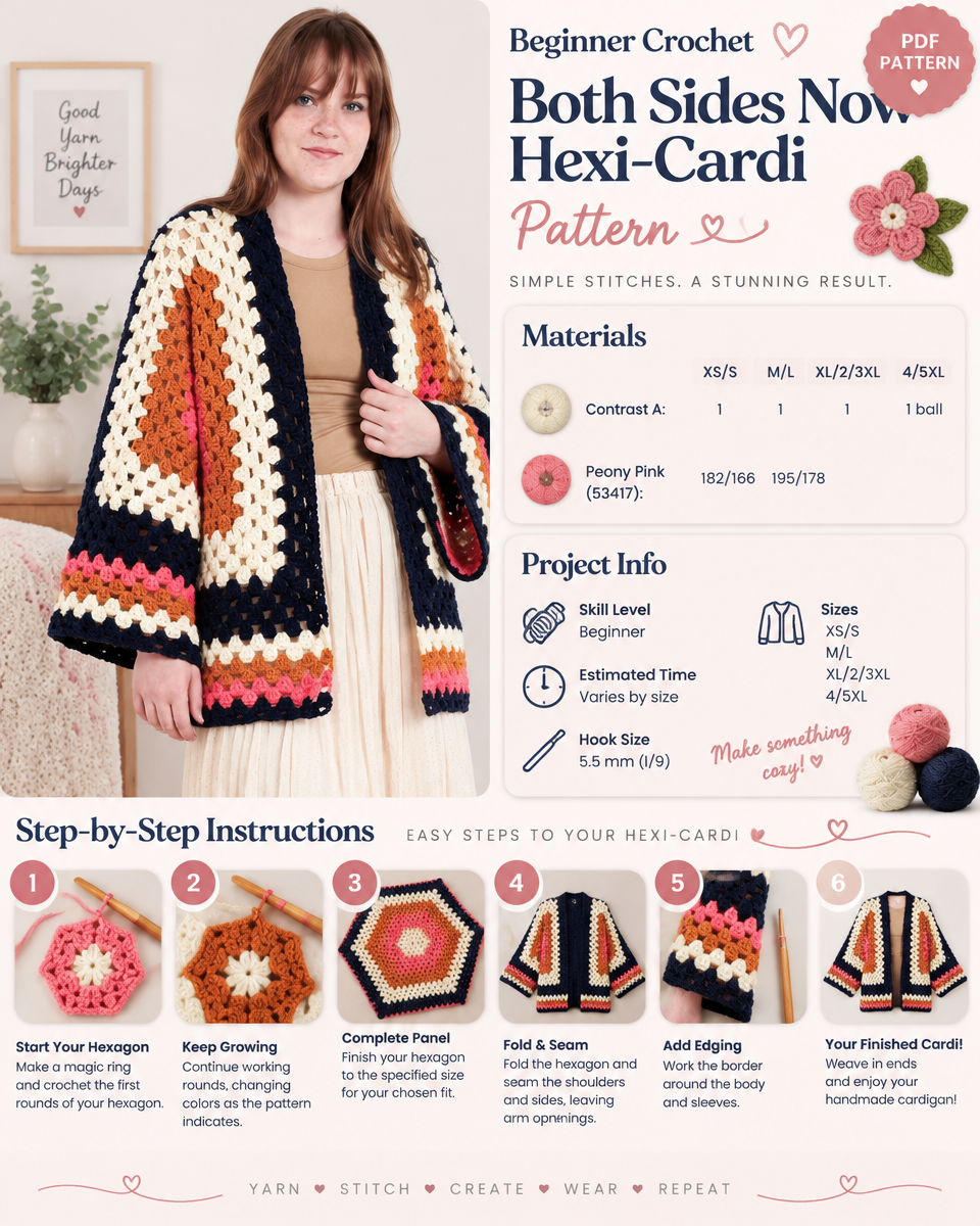 Beginner Crochet: Both Sides Now Hexi-Cardi Pattern Tutorial