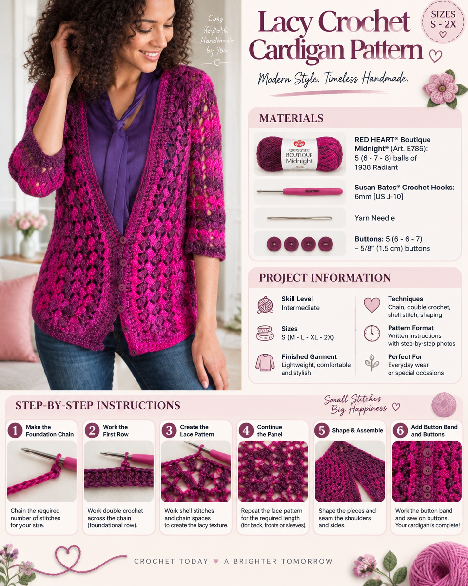 A Simple Lacy Crochet Cardigan Pattern